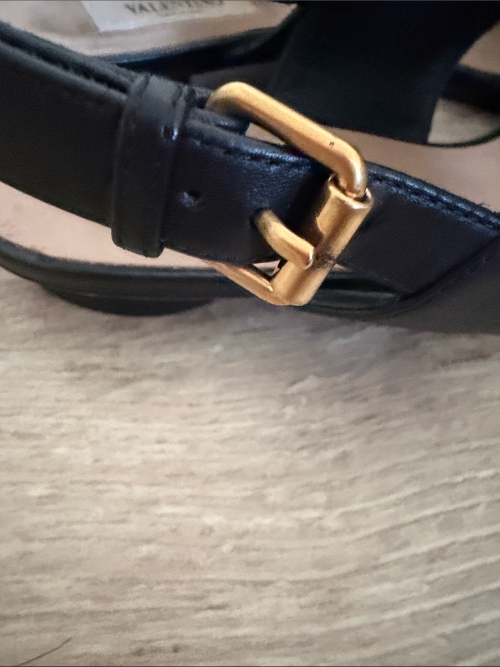 Valentino Black Leather Sandals with Gold Ring Accents - Picture 8 of 15
